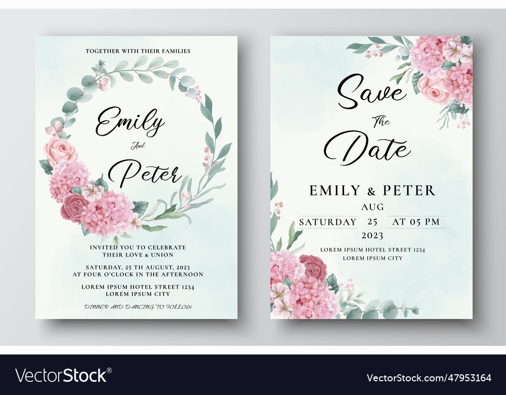 Wedding invitation template with hydrangea Vector Image