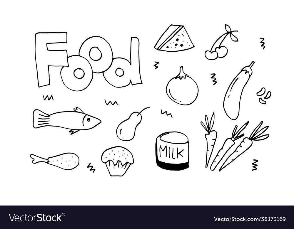 Doodle Foodfruits Vegetables With Lettering Vector Image