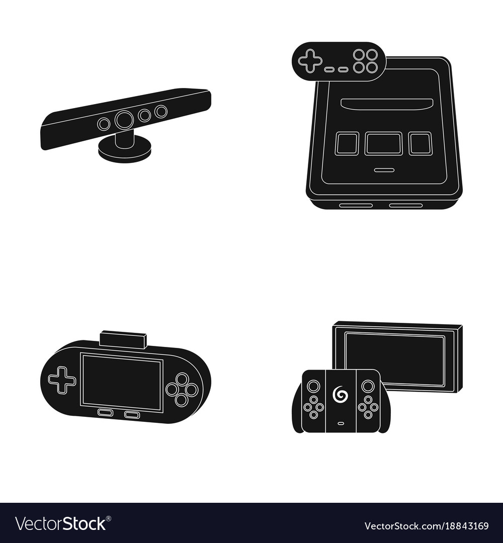 Game and tv set-top box black icons in set Vector Image