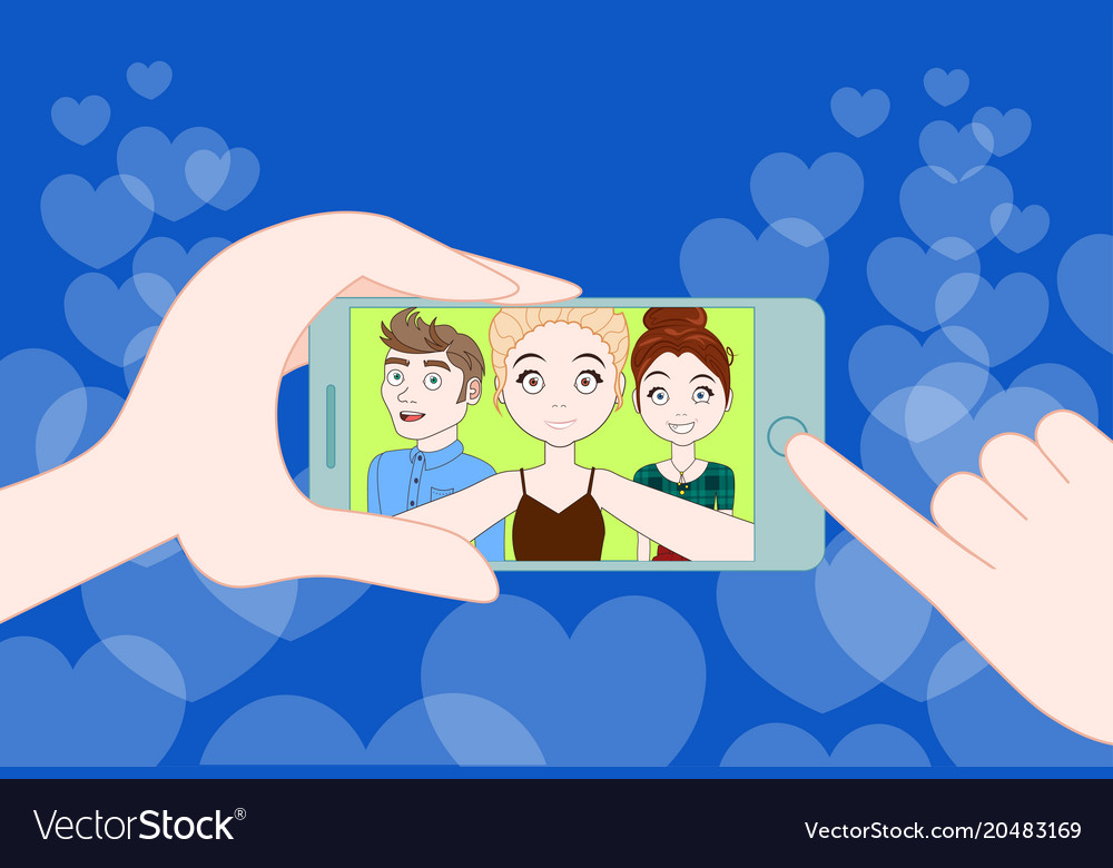 Hand holding smartphone taking selfie photo Vector Image