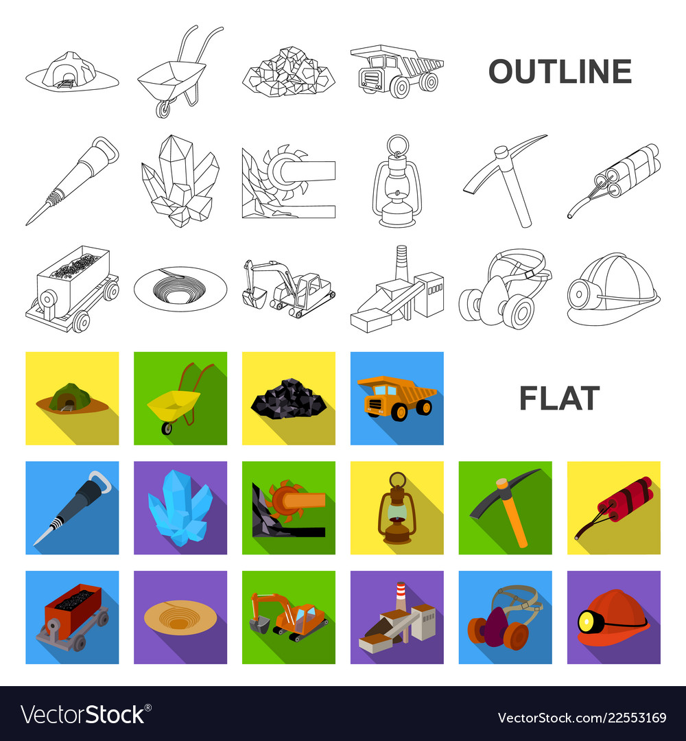 Mining industry flat icons in set collection