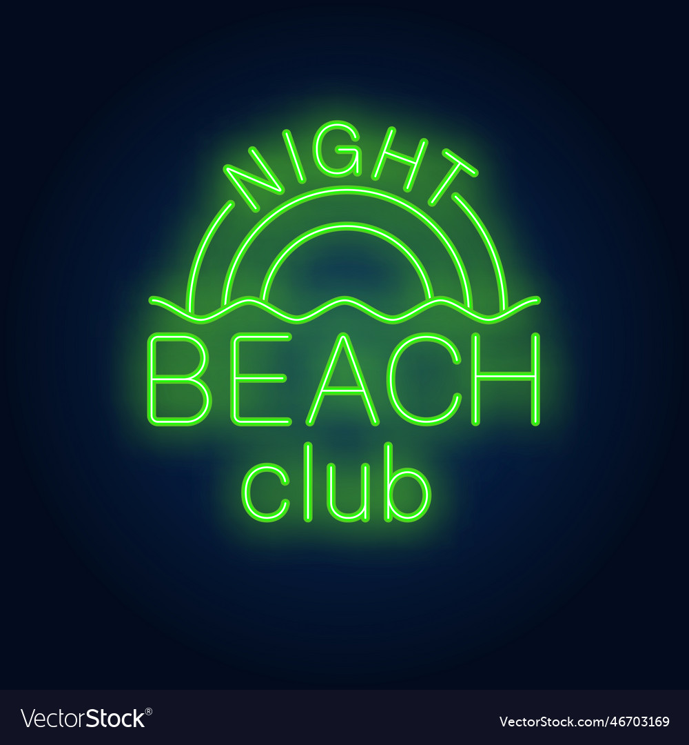 Night beach club lettering and rainbow neon sign