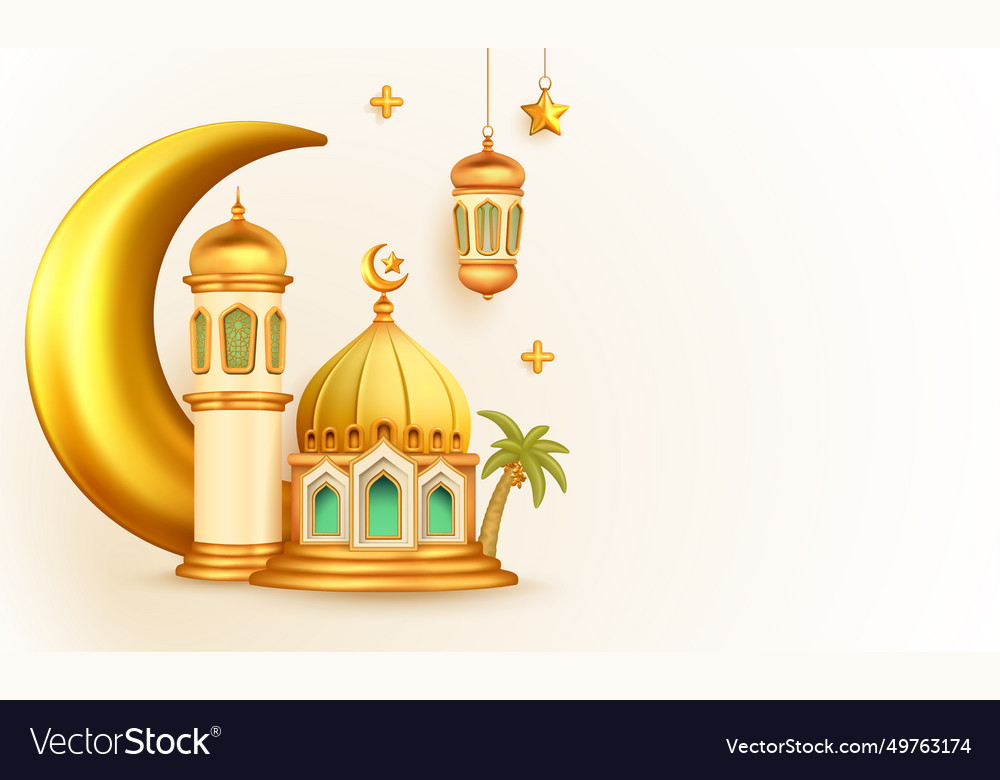 3d islamic background with mosque crescent moon Vector Image