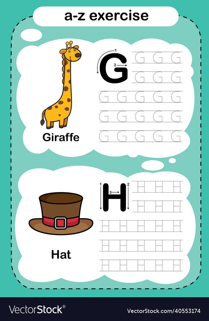 alphabet letter g h exercise with cartoon vector image