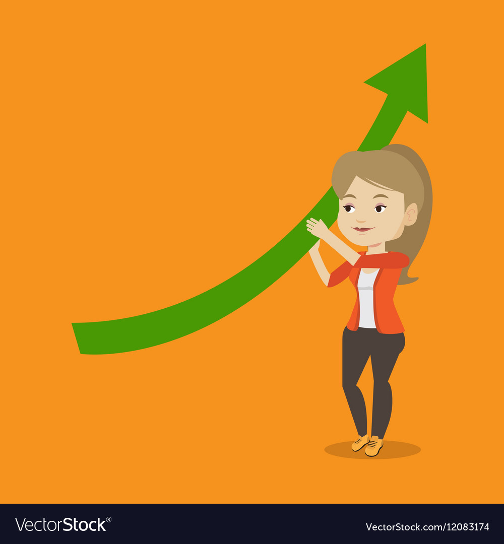 Go graphics. To go up. A woman holding an arrow illustration