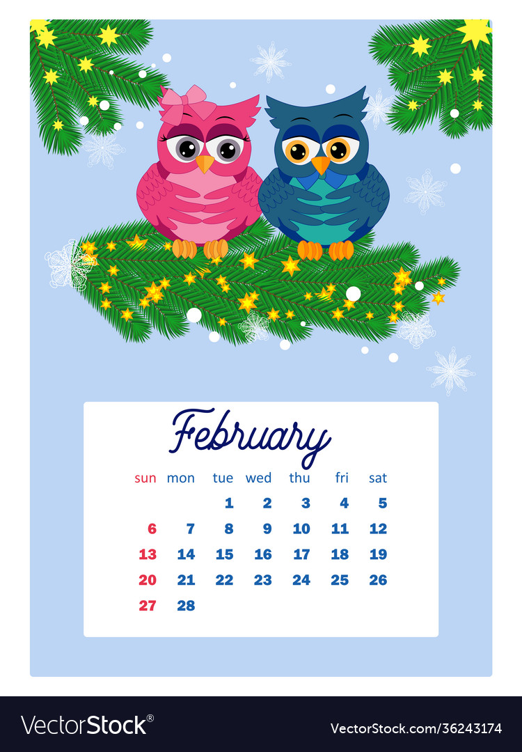 Calendar 2022 cute owls and birds for every month Vector Image