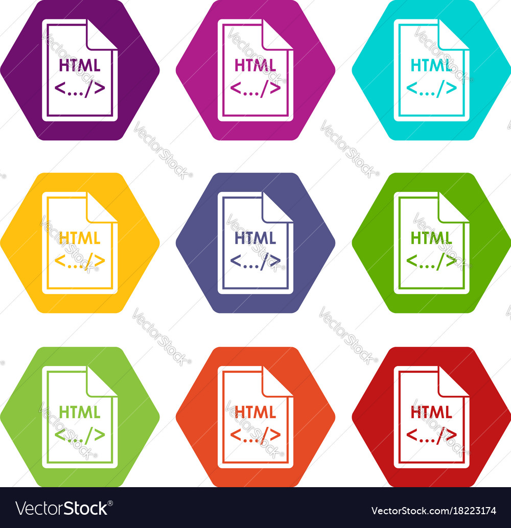 File html icon set color hexahedron Royalty Free Vector