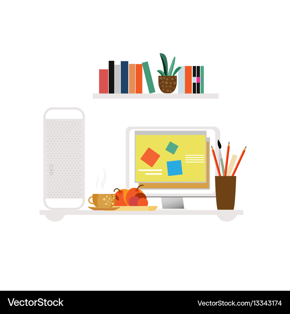 Freelancer workspace flat concept Royalty Free Vector Image