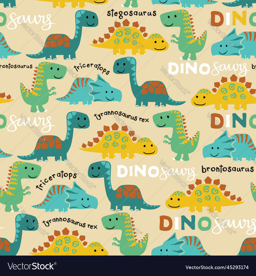 Seamless pattern of colorful dinosaurs cartoon Vector Image