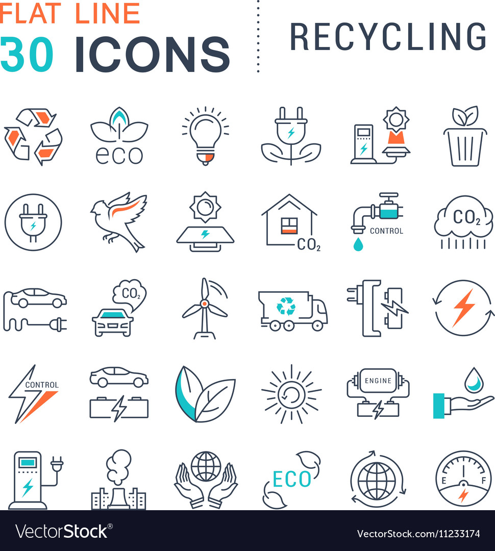 Set Flat Line Icons Recycling Royalty Free Vector Image