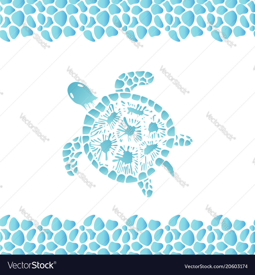 Water Turtle Hand Drawn Frame Pattern From Sea Vector Image