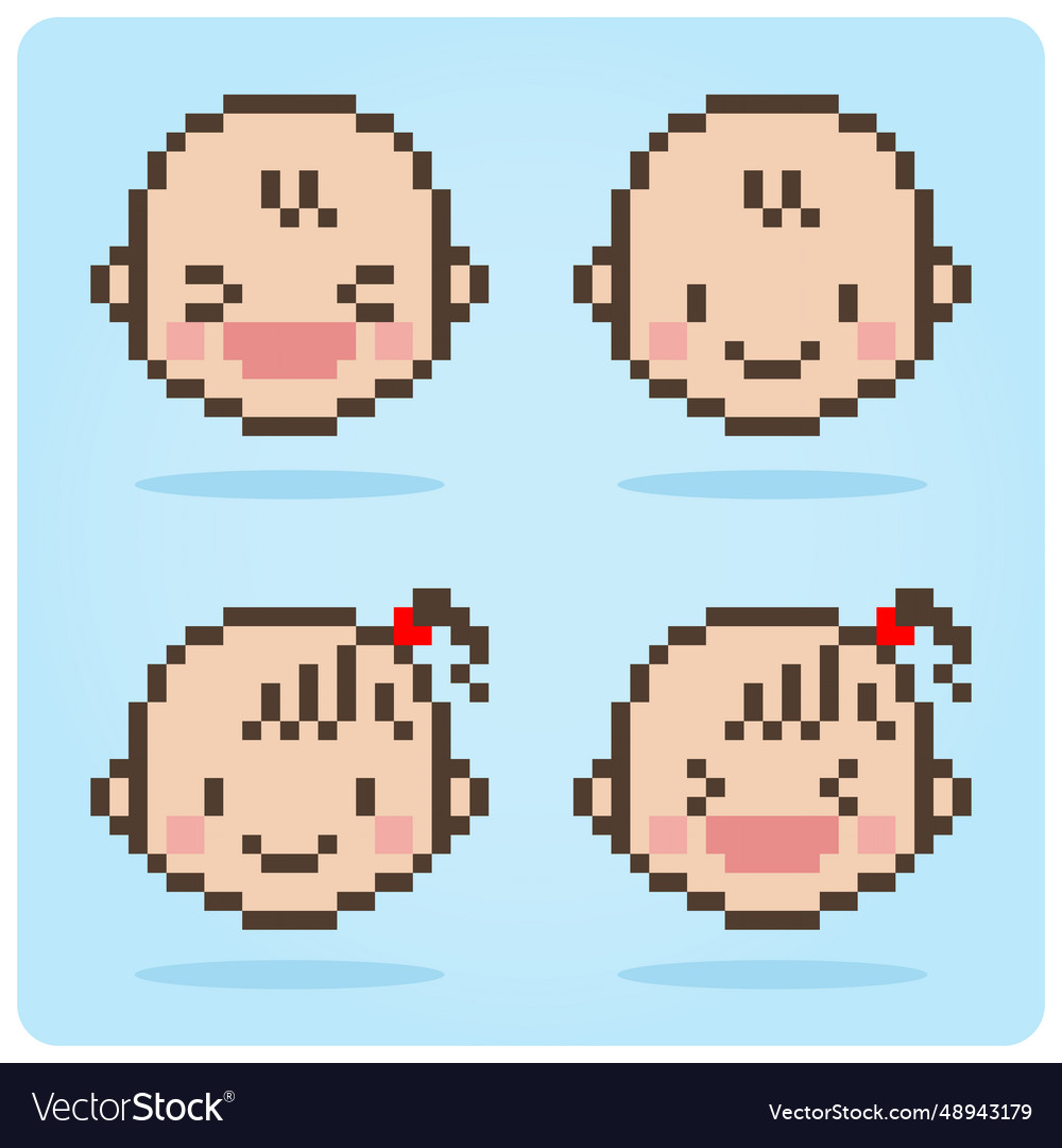 Baby head in 8 bit pixel art Royalty Free Vector Image