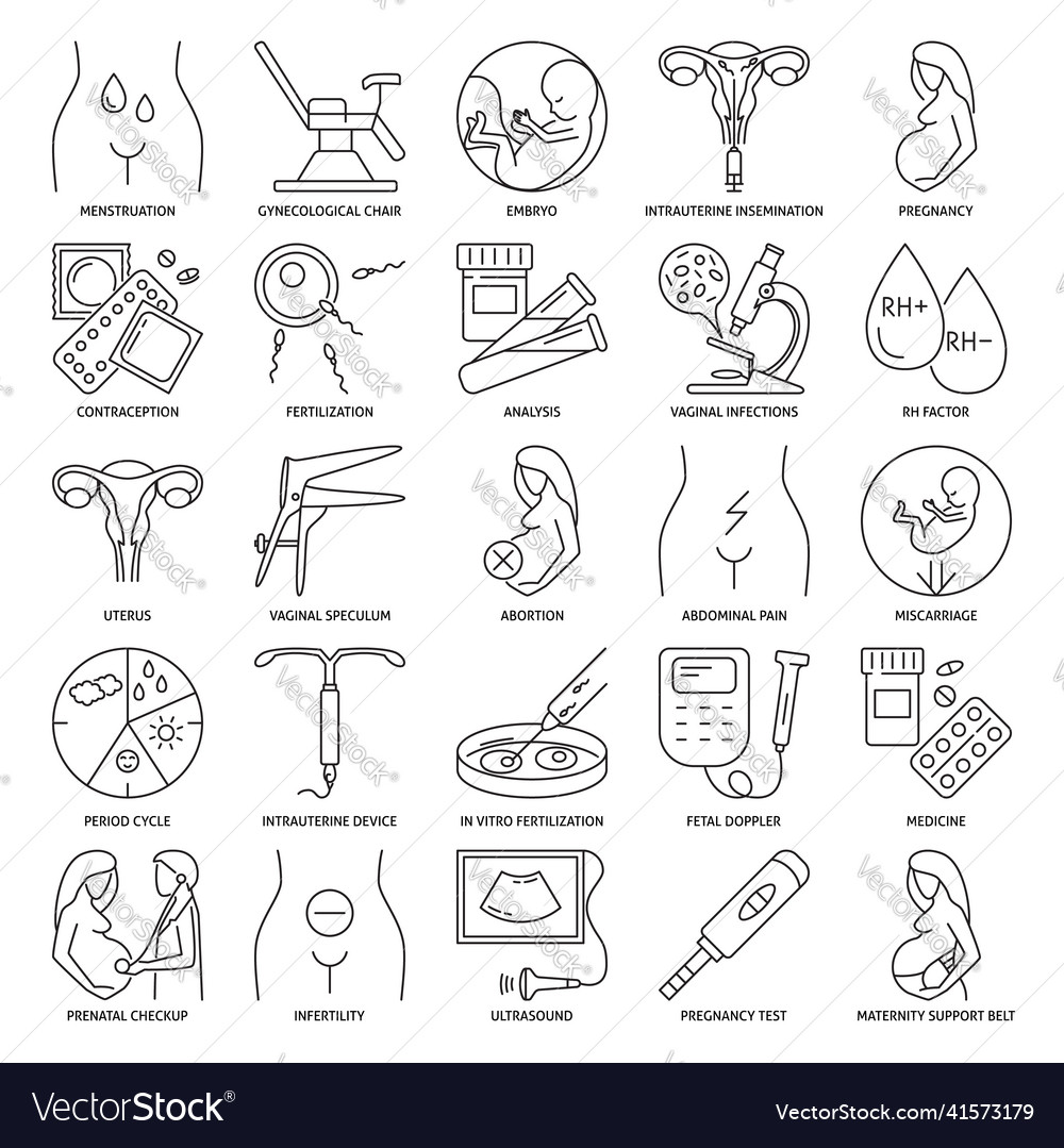 Gynecology and obstetrics icon set in line style Vector Image