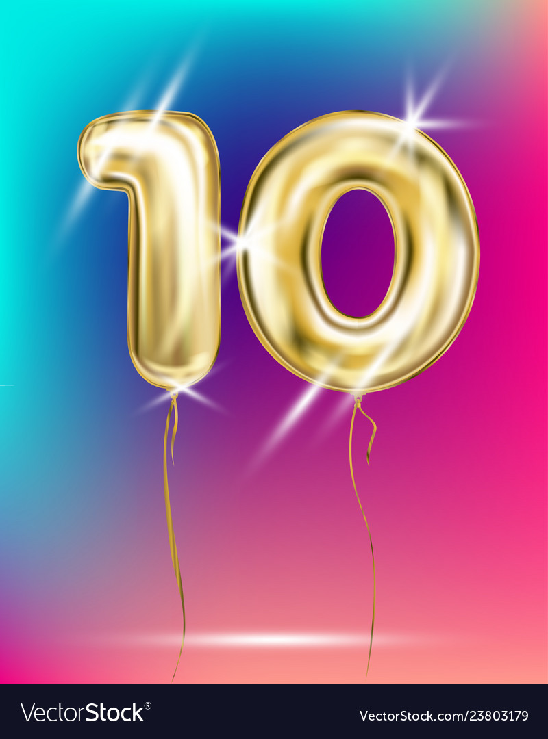 Number ten gold foil balloon on gradient