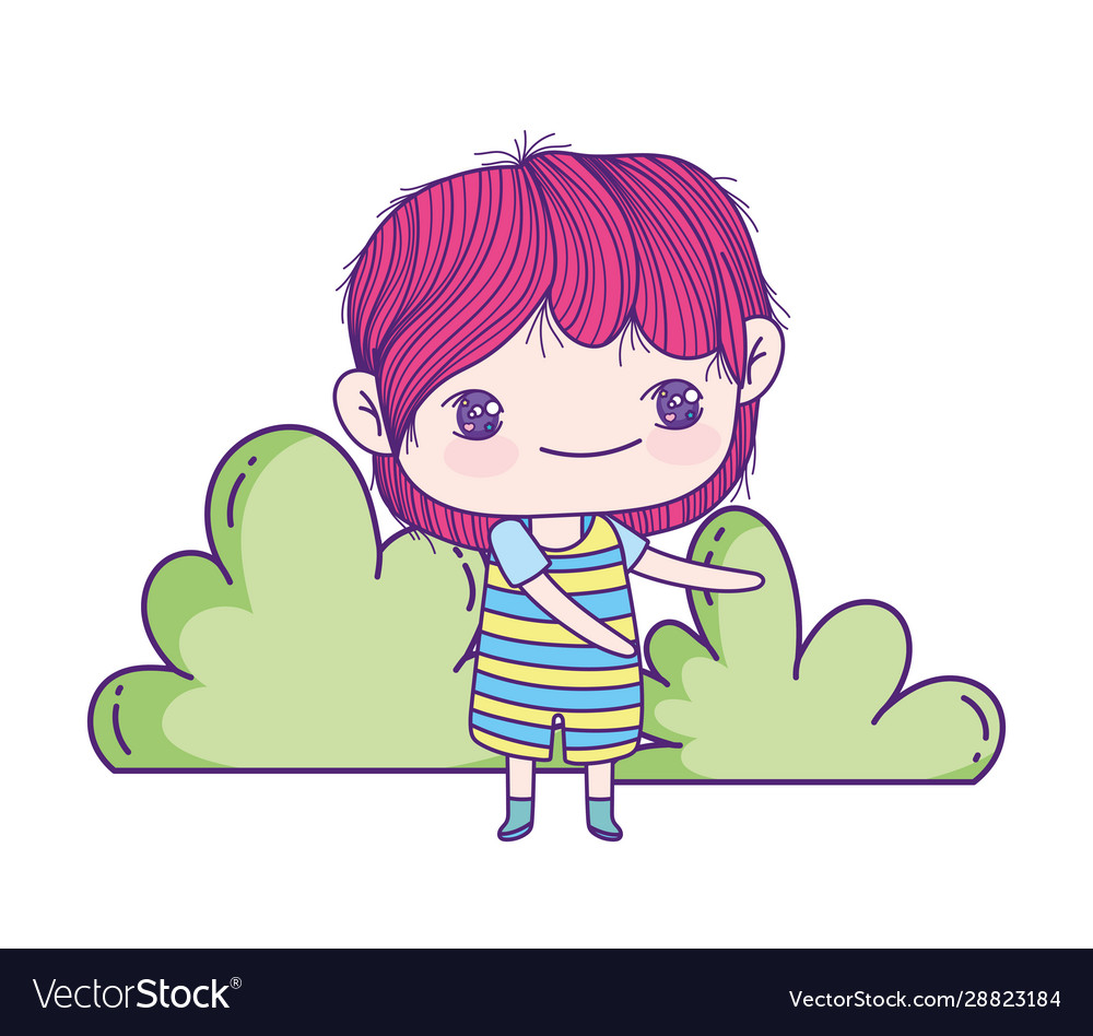 Cute little boy cartoon bushes foliage nature