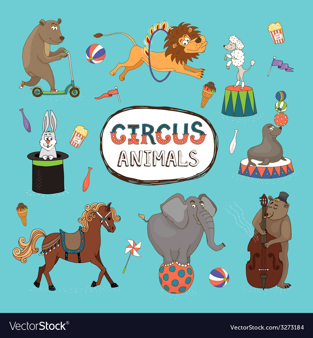 Set of colorful circus animals Royalty Free Vector Image