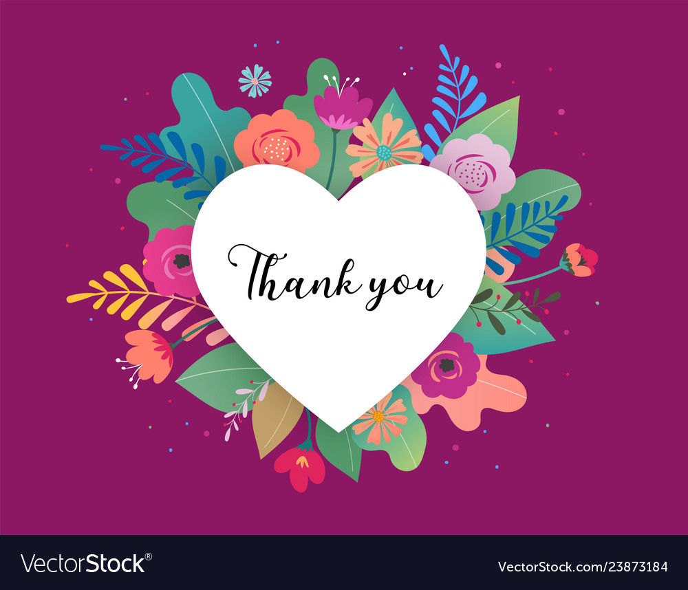 Thank You Card Big White Heart With Colorful Vector Image