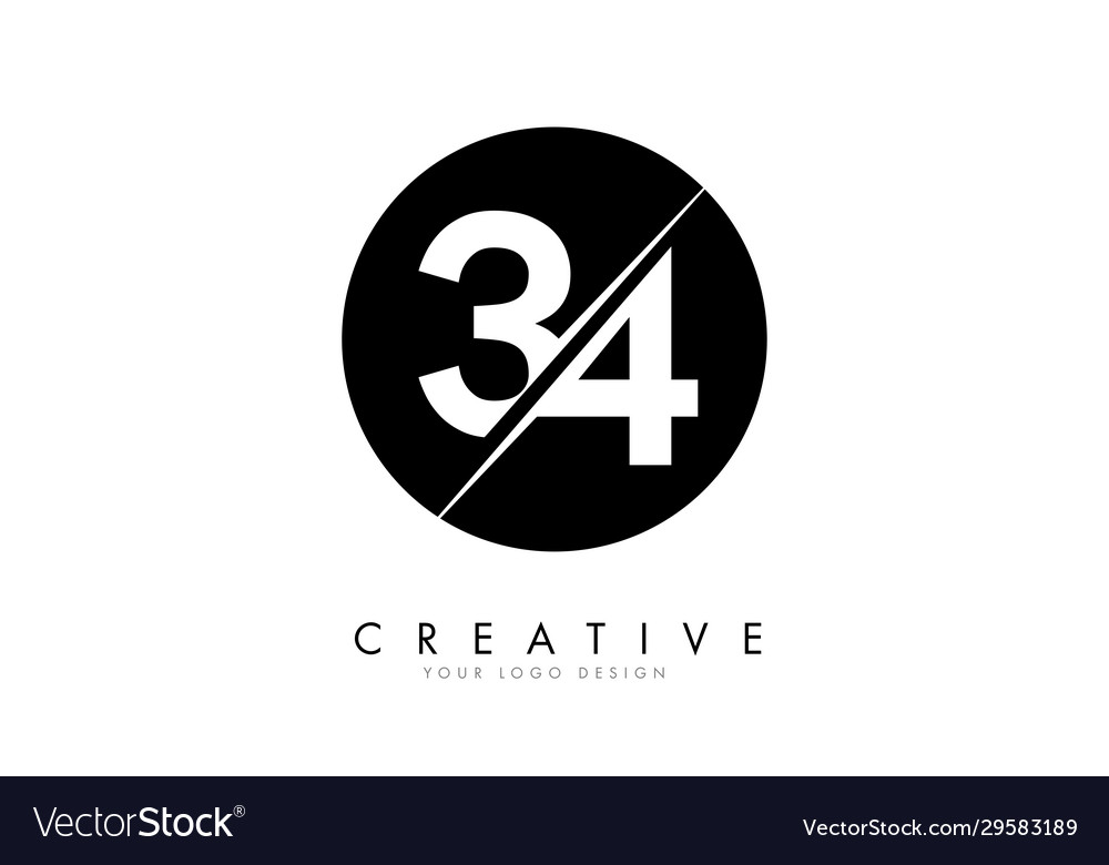 34 3 4 Number Logo Design With A Creative Cut And Vector Image