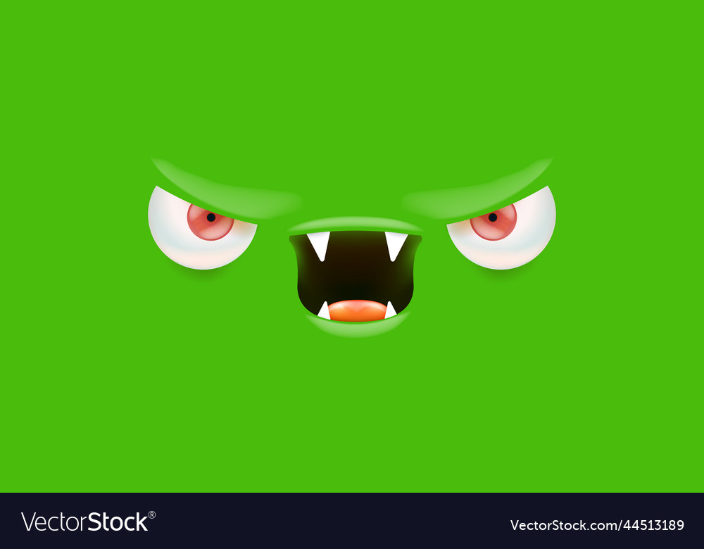 Angry green monster face with open mouth