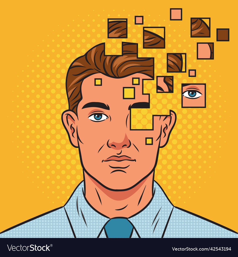 Broken fragmented man comic book pop art Vector Image