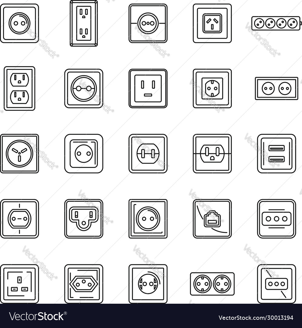 Electric power socket icons set outline style Vector Image