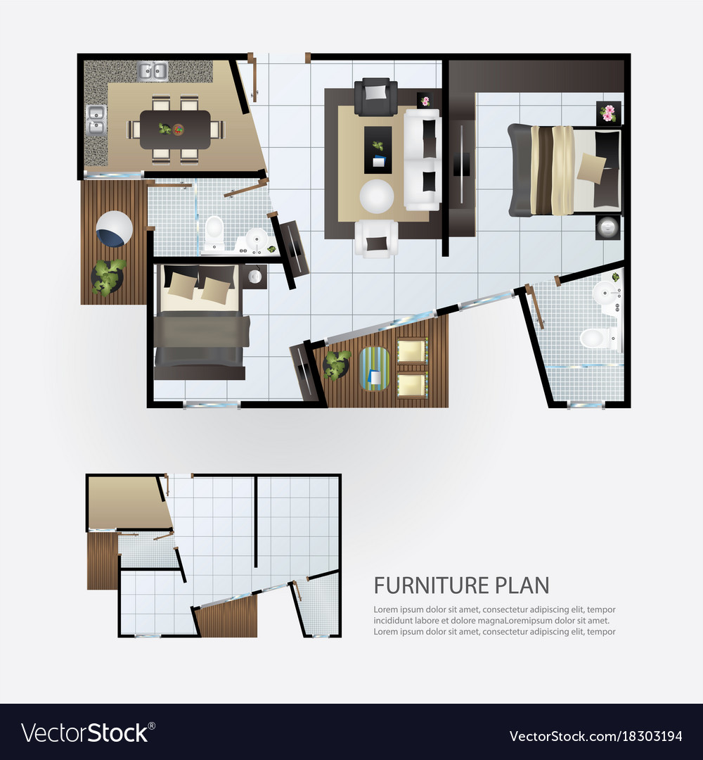 Layout interior plan with furniture Royalty Free Vector