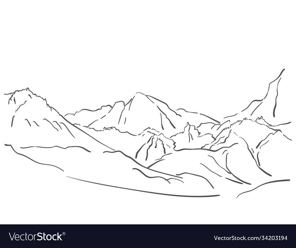 Linear sketch mountain landscape hand drawn