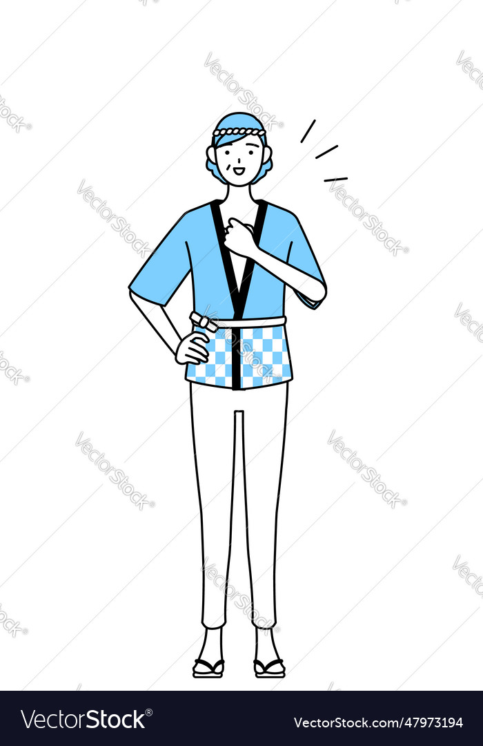 Senior woman wearing happi coat for summer Vector Image