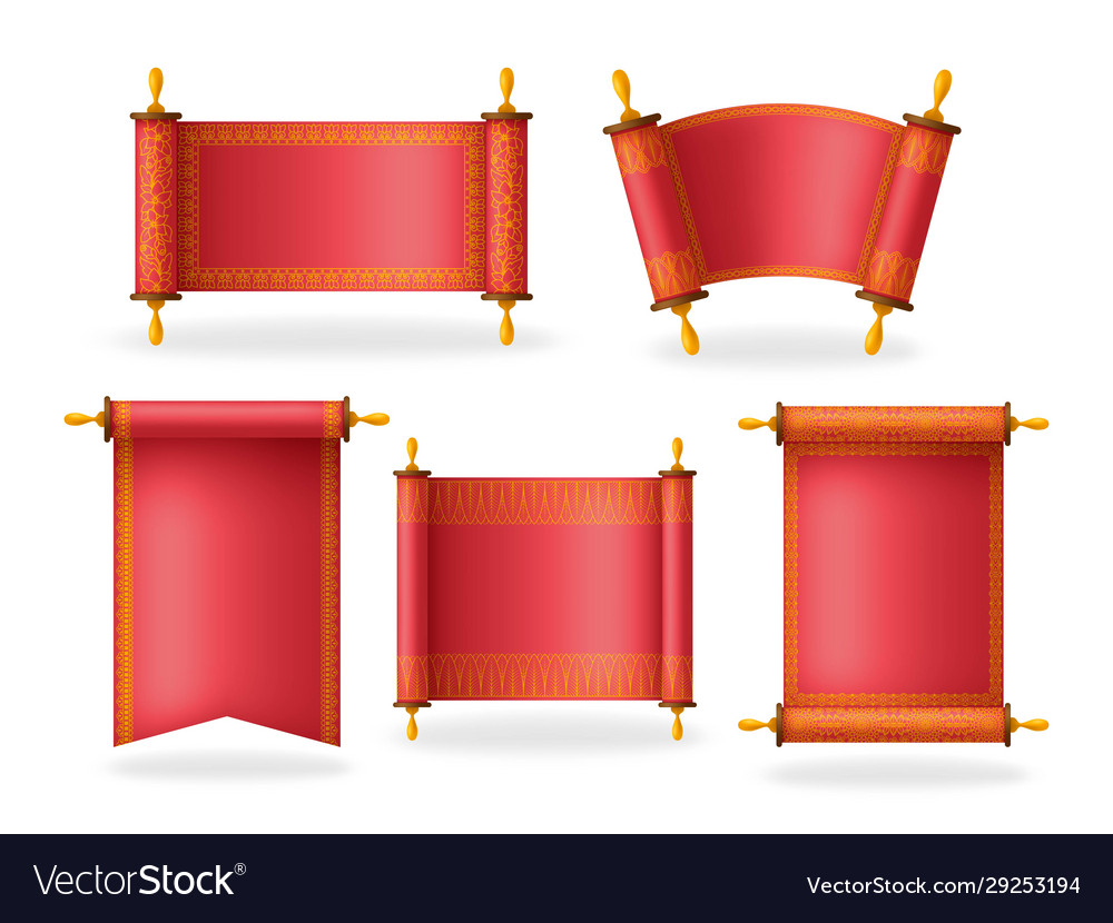 Set red scrolls with beautiful ornament and Vector Image