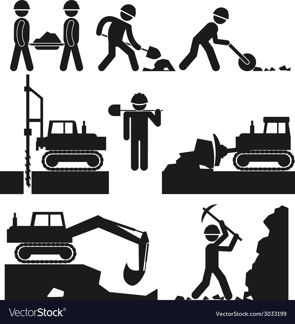 Collection of black construction earthworks icons Vector Image