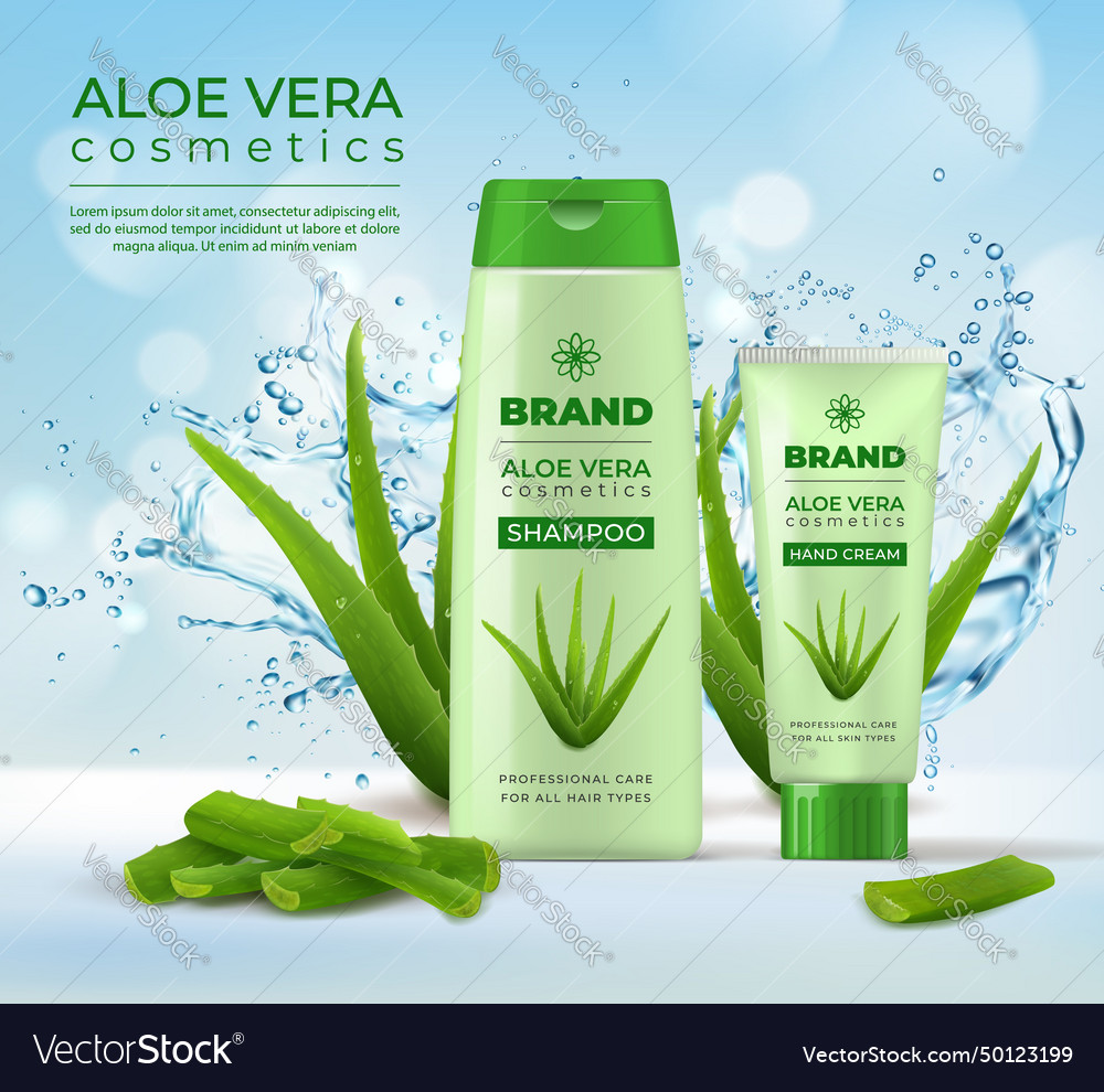 Green aloe vera cream and shampoo cosmetics bottle