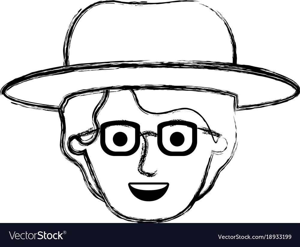 Male face with hat and glasses short wavy hair