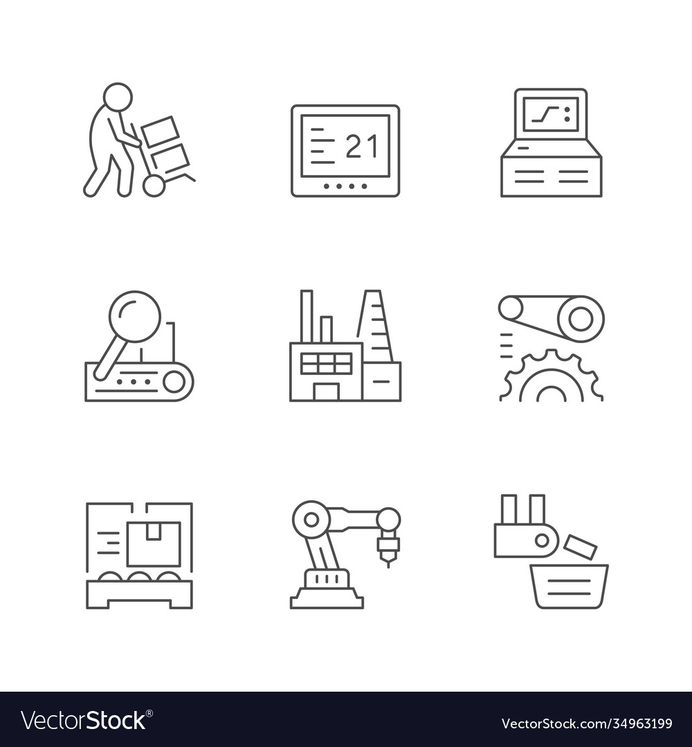 Set line icons production plant Royalty Free Vector Image