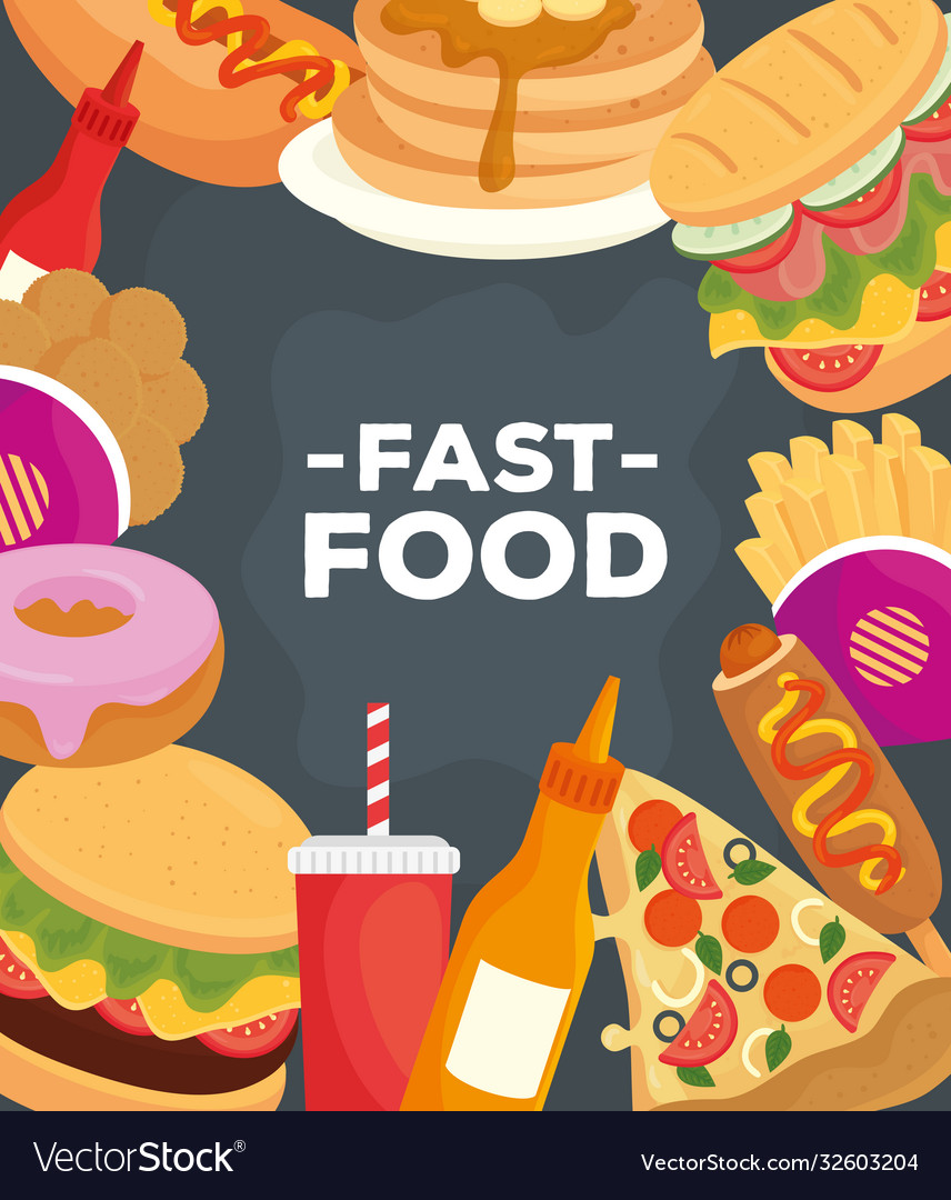 Banner with different delicious fast food Vector Image