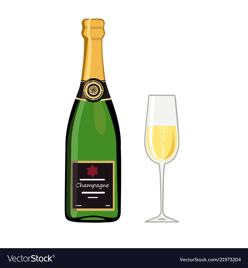 Bottle champagne with glass isolated on white