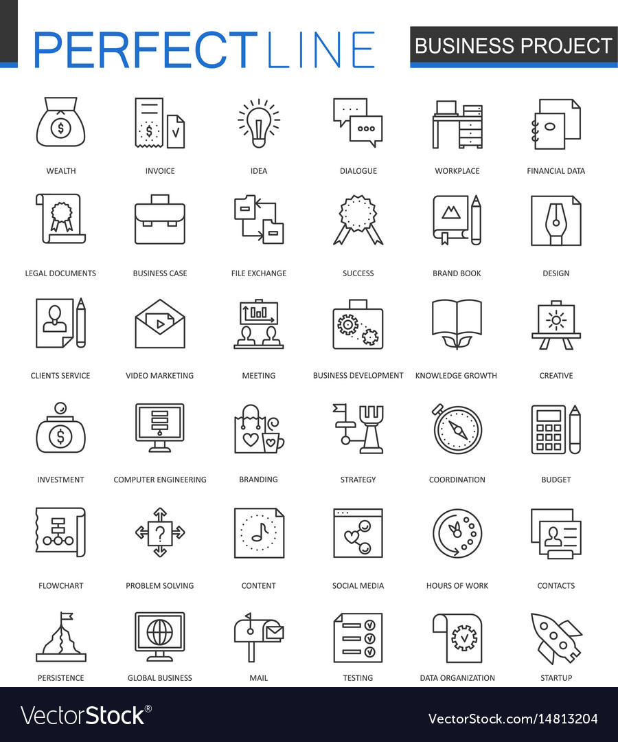 Business project thin line web icons set strategy Vector Image