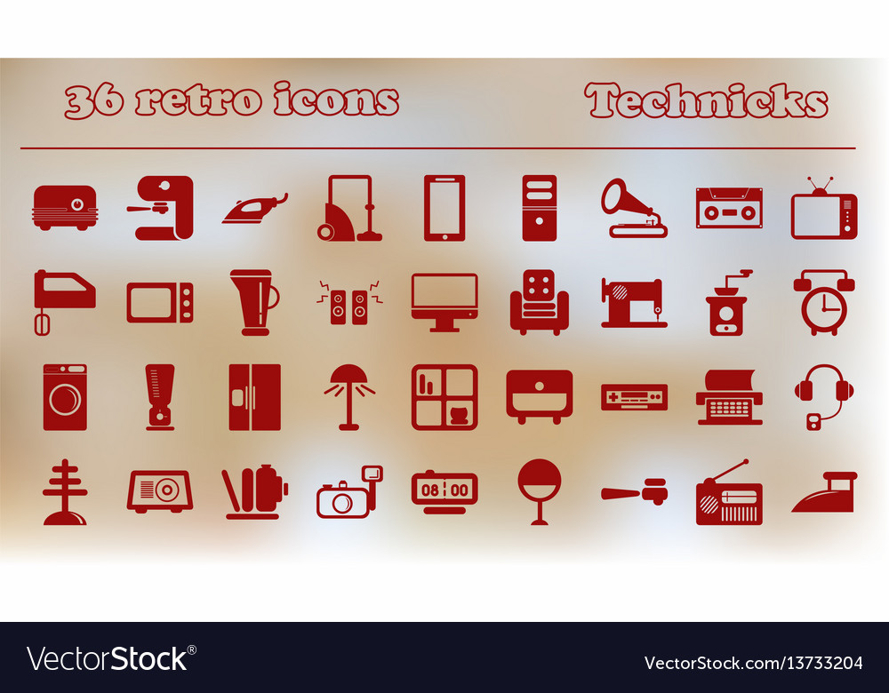 Furniture icons home retro appliances set house