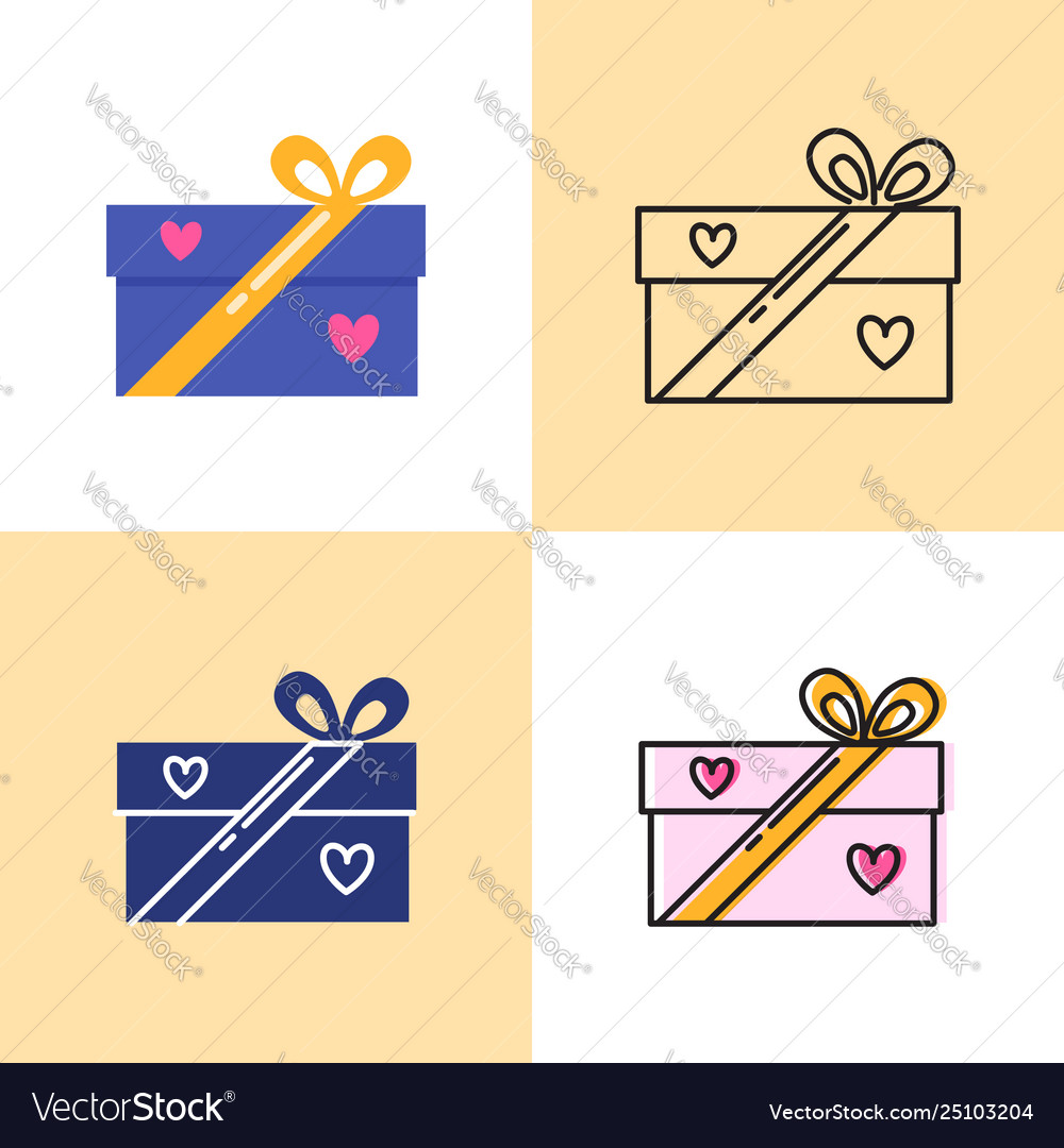 Gift box icon set in flat and line styles