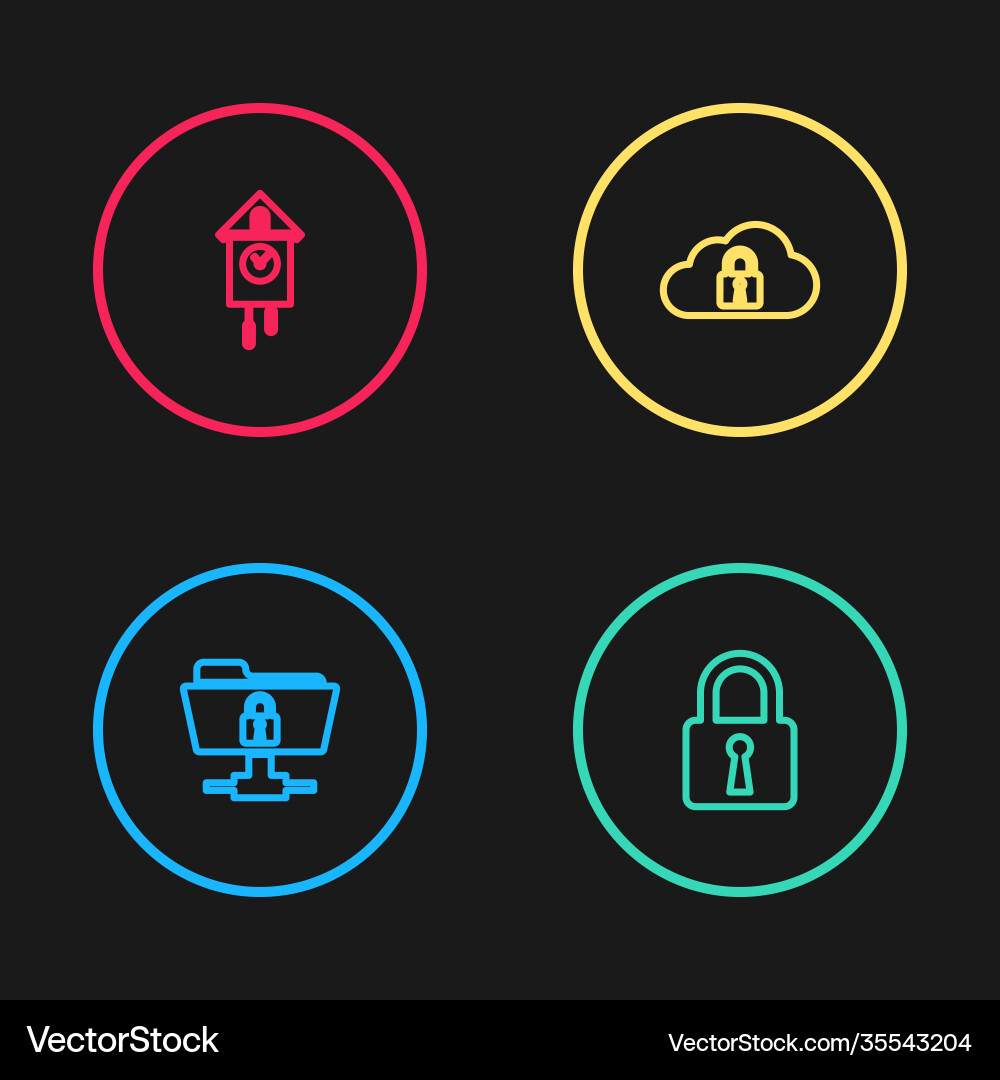 Set line ftp folder and lock lock cloud Royalty Free Vector