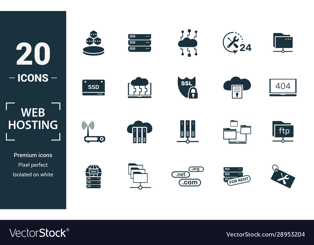 Web hosting icon set include creative elements