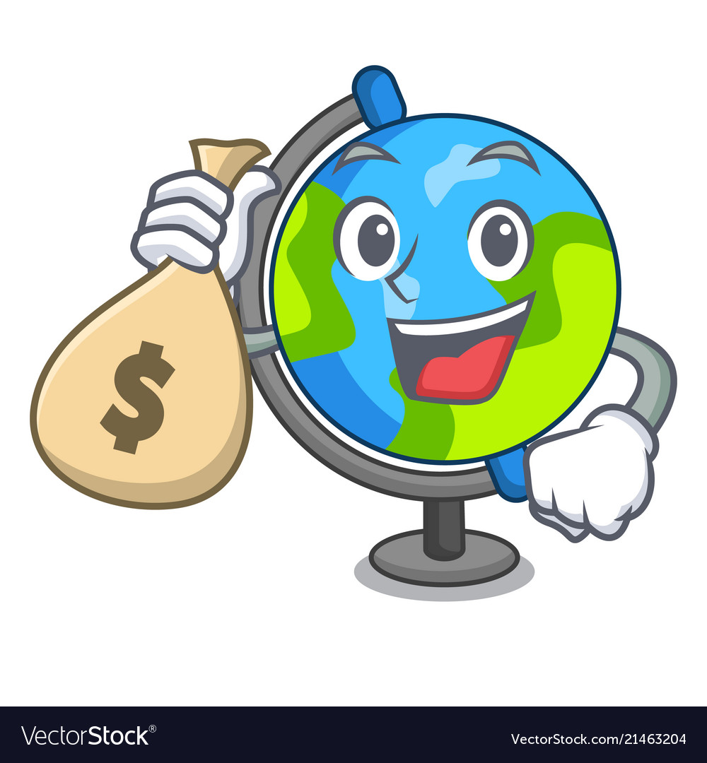 With money bag globe character cartoon style