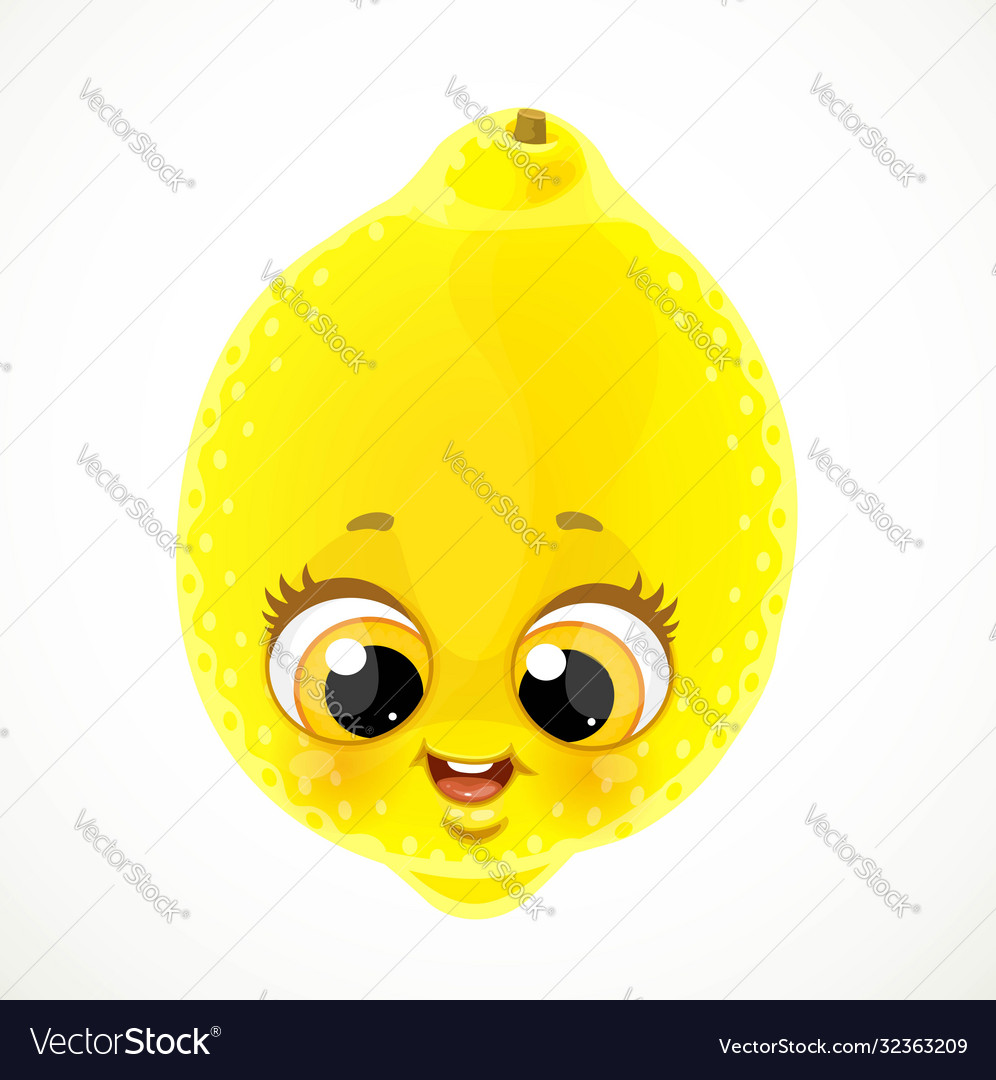 Cute Cartoon Emoji Yellow Lemon Isolated On White Vector Image