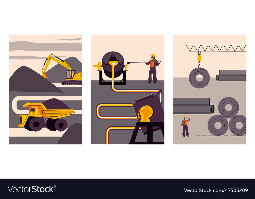 Metallurgy vertical compositions set Royalty Free Vector