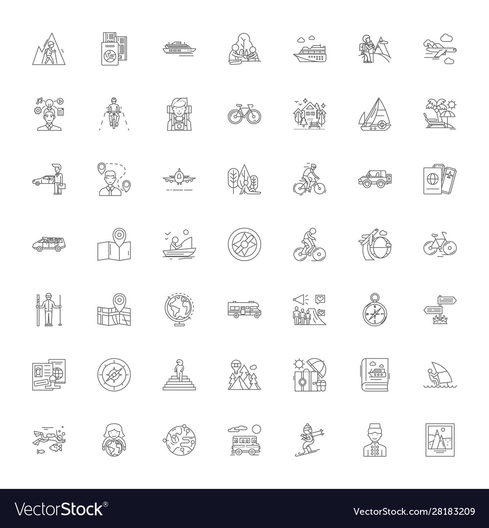 World travel linear icons signs symbols