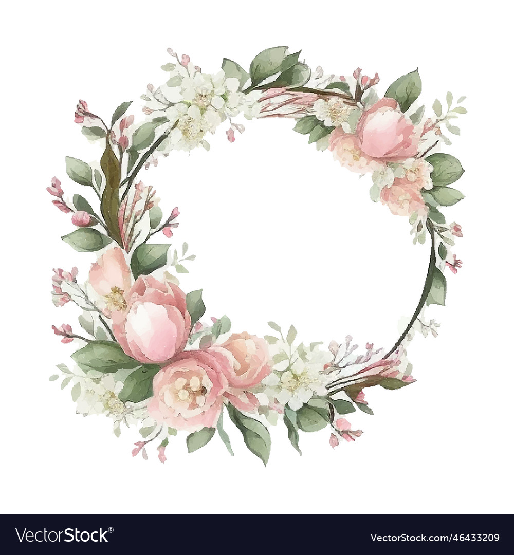 Wreath with flowers leaves and branches Royalty Free Vector