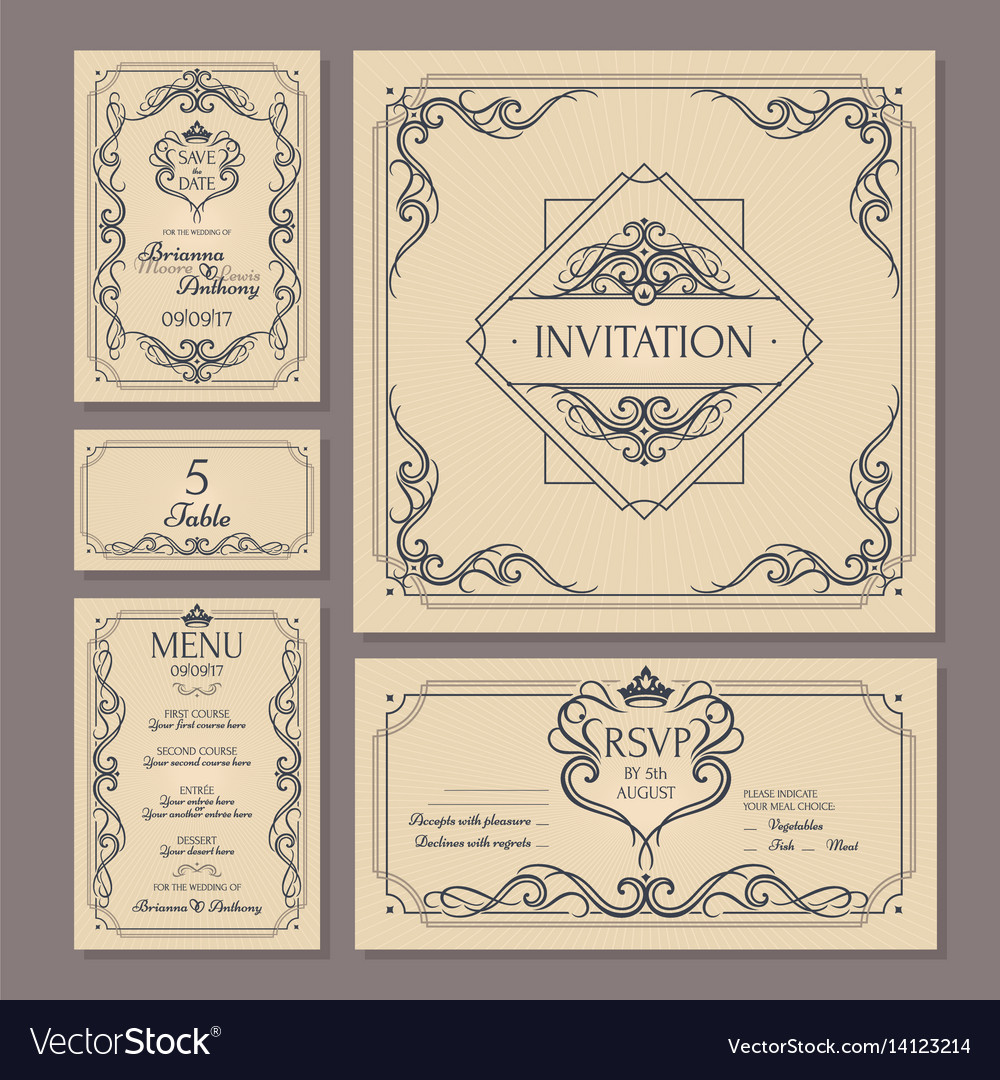 Calligraphic vintage floral wedding cards Vector Image