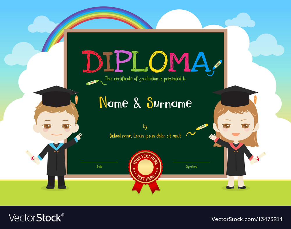 Colorful kids diploma certificate template Vector Image