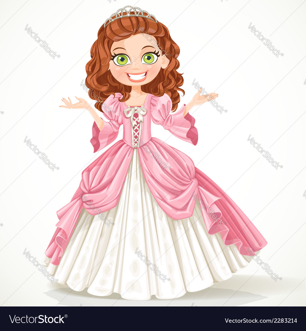 Cute Young Princess With Curly Brown Hair In A Vector Image