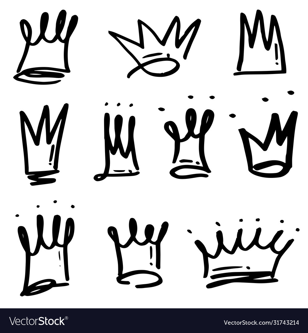 Hand drawn crowns logo set isolated on white vector image Hand drawn crowns logo set isolated on white