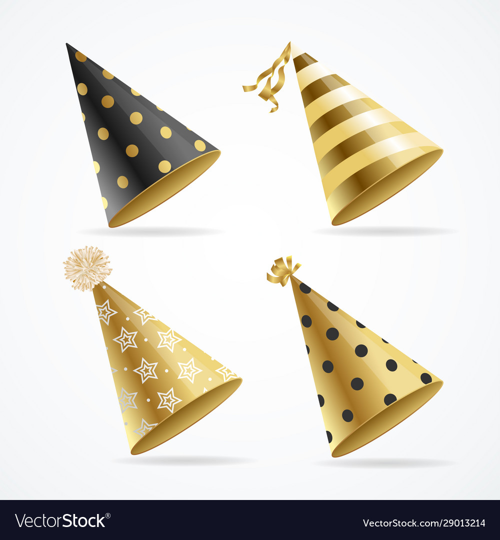 Realistic Detailed 3d Gold Hat Party Set Vector Image 7568